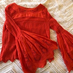 Free People Red Lace Top